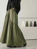 Summer Long Skirts for Women Fashion Casual Retro Pleated Skirt Solid Fishtail Skirt Black Skirt Korean Fashion Clothing