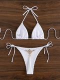 Textured Halter Triangle Tie Side Bikini Women Swimsuit Swimwear Female Sexy Bathing Swimming Suit Summer Beachwear Bathers