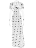 Pbong  Sexy V-neck Print Polka Dot Women Maxi Dress White Short Sleeve Lace Up Dress Summer Slim Elegant Party Evening Dress