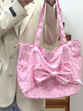 Pbong  New Korean Bow Large Capacity Single Shoulder Tote Bag Fashion Casual Versatile Underarm Canvas Bags