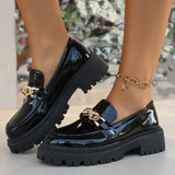 Pbong  Loafers Women Platform Flats Autumn New Metal Design Dress Elegant Shoes Walking Comfort Retro Single Shoes Large Size