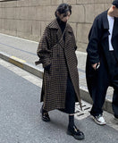 Lautaro Autumn Winter Long Loose Casual Soft Plaid Woolen Coat Women Double Breasted Stylish Chic Luxury Designer Clothes 