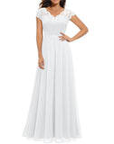 Pbong  New 6-Color 5-Size Lace Splicing Long Waist-Cinching Elegant Dress Floor-Length V-Neck Polyester Fiber Evening Gown Dress