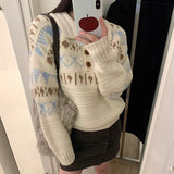 Woman Fair Isle Sweater Polo Collar Button Front Cozy Knit Pullvers Jumper Female Autumn Winter Preppy Vintage Outfit