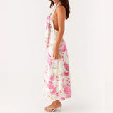 Floral Print V Neck Halter Maxi Dress with Scarf Sexy Women Bodycon Long Dresses Lady Formal Cocktail Party Backless Sundress