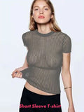 Sexy Thin Knit Sweater Women Solid Color Basic Pullover Top Casual Cozy Long Sleeve T-shirts Spring Summer New