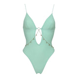 2025 One Piece Swimsuit With Chain Sexy Women Bikini Cut Out Swimwear Female Bandeau Biquini Push Up Bathing Suits Beachwear