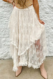 New Irregular Lace Long Skirt Elastic Waist Loose Women Skirt Ruffle Bohemian Vacation Summer Skirts Cowbaoy Female Cloth