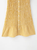 Yellow Plaid Mini Dress Single Breasted Slim Short Dresses For Women 2025 New Turndown Collar Short Sleeve Casual Dress Summer