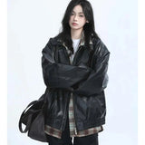 Retro Ladies Fashion Zipper Faux Leather Jacket Spring Autumn Women Long Sleeves Leather Coat 2025 Female PU Leather Outwear