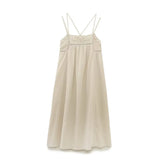 Fashion Embroider Linen Blended Casual Beach Dress Loose Backless Vacation Dress New Square Collar Fashion Vestidos