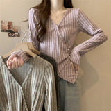 Early Autumn Cross V Neck Long Sleeve Pullovers High Street French Temperament Base Punk Striped Sweaters Y2k Harajuku Jumpers