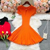 Pbong  Chic Fashion Slim Waist A-line Knitted Dress  Summer O-neck Elegant One Button Party Dress Korean Outfits Vestidos