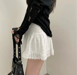 Y2K Low Rise Mini Skirt Tiered Ruffled Lace Trim White Short Skirt Summer Women Teen-Girl Feminine Barbiecore Outfit