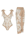String One Piece Swimsuit & Vent Skirt Padded Sexy Swimwear Women Bathing Suit Female Swimming Summer Beachwear Bodysuit