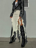 Summer Female Long Skirt Ruffled High Waist Broken High Split Fashion Pleated Sexy Solid Patchwork Maxi Skirt