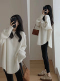Women Black Gothic Mohair Pullover Knitted Sweater Harajuku Y2k Long Sleeves Sweater Jumper Vintage 2000s Aesthetic Clothes