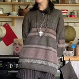 2000s Vintage Sweater Y2K Women Casual Striped Long Sleeve Round Neck Preppy Style Pullover Tops Retro Grunge Knitwear