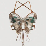 Women's Butterfly Embroidered Top Backless Adjustable Navel Baring Sexy Cropped TopSleeveless Camisole Sexy Daily Y2K Top