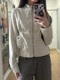 American Vintage Stand Collar Zipper Jackets Early Autumn New Coat Women Y2k Grunge Slim Fit Long Sleeve Tops Mujer