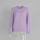 Pbong  New Autumn Women's Knit Cardigan Long Sleeve Solid Color O-Neck Button Up Loose Fit Soft Mohair Blend Fashion Sweaters