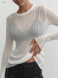 Sexy Thin Knit Sweater Women Solid Color Basic Pullover Top Casual Cozy Long Sleeve T-shirts Spring Summer New