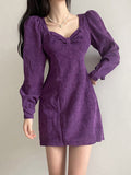 Purple Loose Corduroy Long-Sleeve Dress