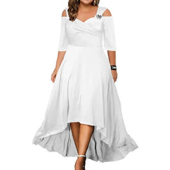 L-5XL Summer Fashion Elegant Long Dress Plus Size Women Clothing Solid Halter Short Sleeve Irregular Casual Dress