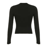 Darkly Punk Cothic Women Long Sleeve T-Shirt Patchwork Chic Fabric Cut Out O-Neck Top Tees Slim Sexy Solid Tops