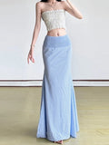 Pbong  French Elegant Fish Tail Skirt Plaid Pleated High Waist Design Female Slim Long Skirt Spring Summer New Women's Clothing