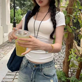 Solid Color Soft Basic Top for Women Summer Skinny Sexy T-shirt U Collar Shirt  Short Sleeve Top for Hot Girl