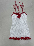New Sweet Spring Summer Fungus Edge Bodysuit Y2k Aesthetic Cute Flower Print Shorts Jumpersuit All Match Constrast Clothes