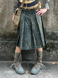 Women 2000s Harajuku Fashion Jean Midi Skirt Denim Midi Pleated A-line Skirts Dark Academia Y2k Preppy Japanese Grunge Gyaru New