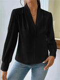 Pbong  Design Sense V-neck Solid Color Loose Top Autumn Shirt Spring And Autumn Winter New Office Women's Long Sleeve Shirt