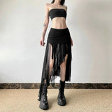 Vintage Sexy Slit Skirt Women Y2k Elegant Irregular Sweet Ruffle Skirts Korean Style Tulle Streetwear Layered Skirts