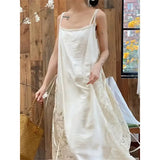 Pbong  Spring Women's Floral Embroidery High Waist A-Line Dr Casual Comfortable Polyester Fiber Gown Set Trendy Strapl Skirt