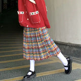Christmas Rainbow Plaid Woolen Pleated Skirt Japanese High-waisted Slim Skirt Sweet Vintage Fashion Faldas Para Mujeres