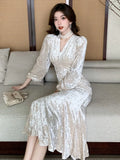 Women Autumn French Vintage Velvet Long Sleeve Mermaid Prom Dress Style Elegant Slim Bodycon Evening Party Clothes Vestidos New