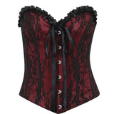 Pbong  Tube Top Gothic Printed Lace Trim Sleeveless Metal Buttons Lace-up Corsets Tank Top Court Elegant Fairy Grunge Top