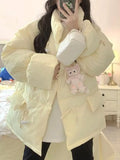 Women Fall Winter Korean Sweet Parka Jacket Retro Horn Button Regular Fit Basic Simple Casual Chic Pockets Halloween Christmas