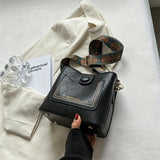 Pbong  Vintage Women Faux Leather Crossbody Bag with Wide Printed Strap Unny Charm, Retro Shoulder Purse for Women Daily Commute Use