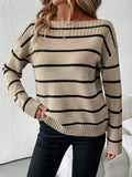 Autumn and winter fashion elegant off shoulder striped long sleeved women's knitted sweater