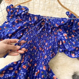 Pbong  Romantic Floral Print Long Dress  New Summer Off Shoulders Puff Sleeve Big Swing Women Dress Korean Party Vestidos
