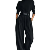 Pbong  Casual High Neck Long Sleeve Women's Set with Belt High Waist Pants Fashionable Spring Autumn New Style Korean Comfortable Le...