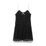 French Fashion Bow Short Dress 2025 New High Waist Loose Casual Slip Dress Chic Vestidos Double Layer Summer Woman Clothing