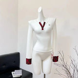 Y2k Vintage T Shirt Women Pathwork Long Sleeve Skinny Plaid Grunge Tops Streetwear American Retro 90s Tshirts Autumn