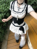 Kawaii Sweet Suit Hot Girls Polka Dot Top Black Belt Casual Bud Mini Skirt Sweet Cool Set Woman