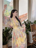 Autumn Elegant Women Floral Midi Dress Long Sleeve Vintage Party Birthday Vestidos Female A-Line Mujers Fall Clothes New