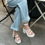 Brand Women High Heels Party Shoes Chunky Sandals Summer Cross Tied Sexy Pumps Rome Ladies Shoes Slippers Mujer Zapatos