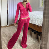 Hot New Pantsuit Women Tracksuit Set Two Pieces Slim Fit Velour Velvet Outfit Casual Zip Up Hoodie Jacket Vertical Sweatpants